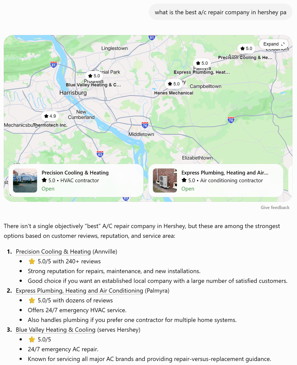 chatgpt homepage results - best ac repair