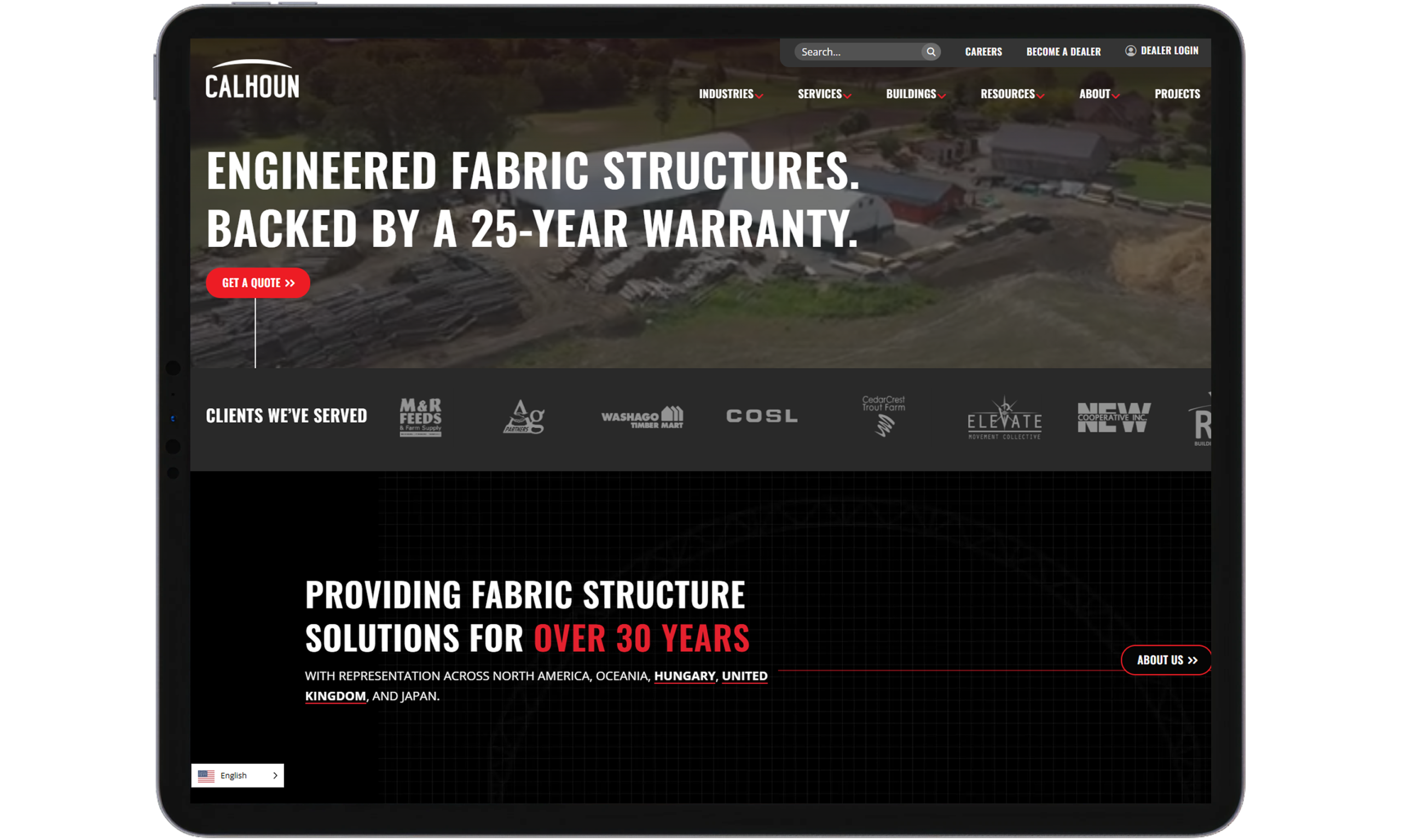 Calhoun Super Structures homepage tablet view