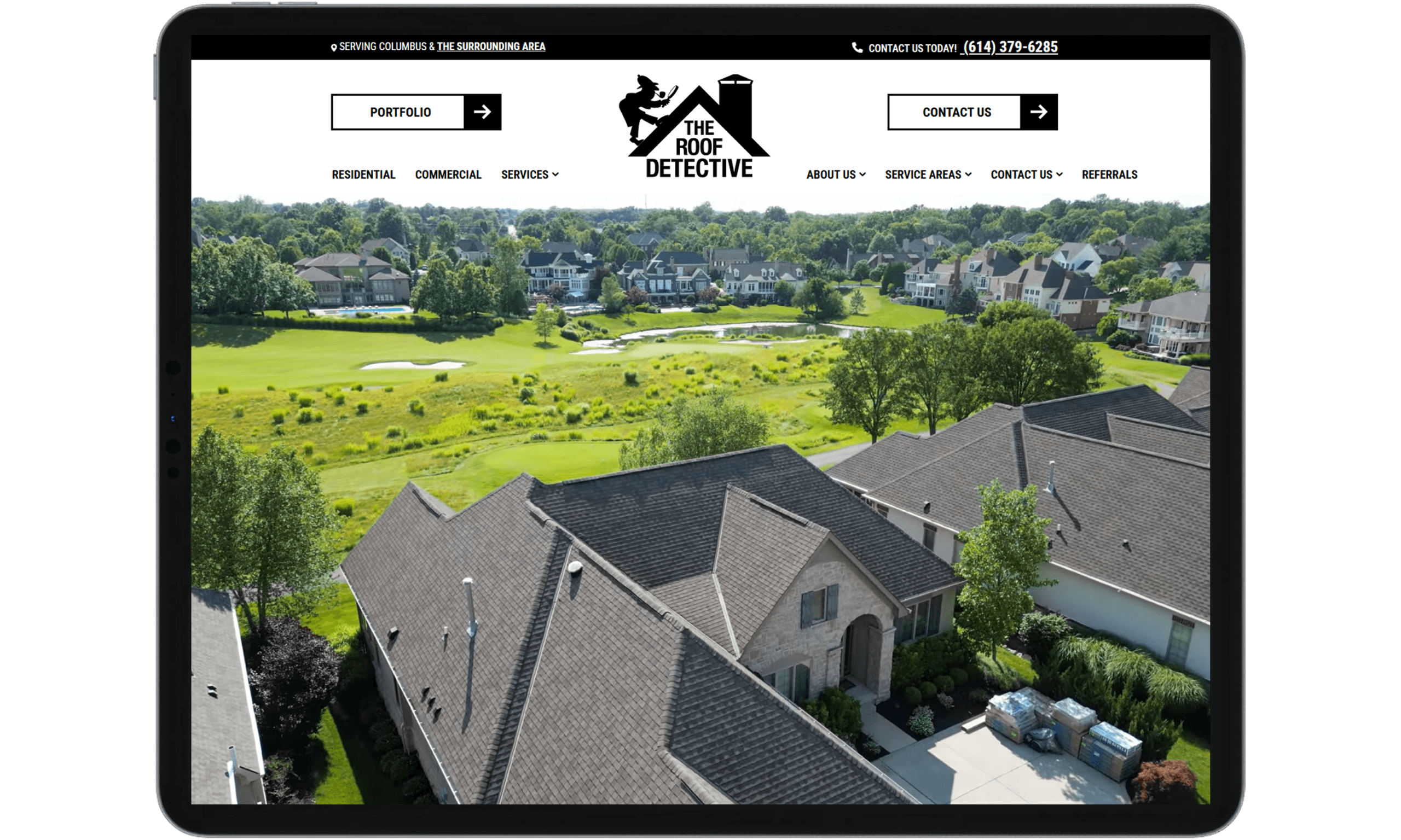 The Roof Detective homepage tablet view scaled
